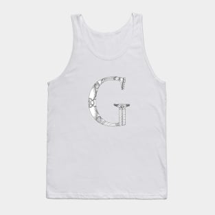 Henna Alphabet G / Henna Letter G - Black Henna Line Art Tank Top